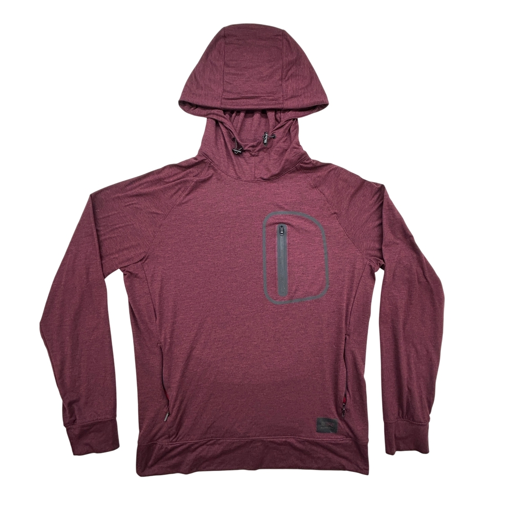 American Eagle Pullover Hoodie Mens Small Flex Maroon Zip Pocket Athletic Fit